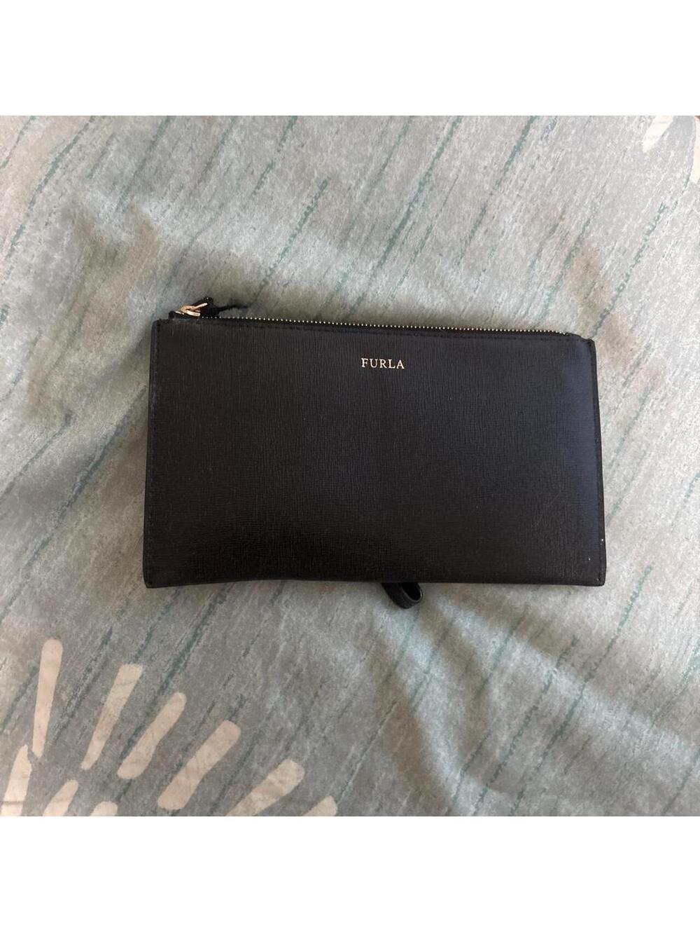 NWT Furla Black Leather Wristlet Wallet